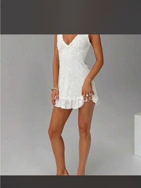 SHEIN White Embroidered Ruffle Mini Dress